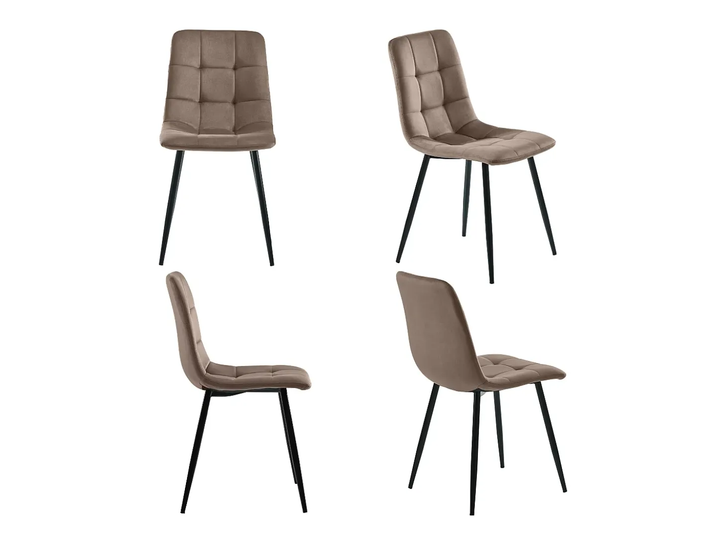 Juego de 4 sillas de comedor, color marrón, diseño de silla tapizada con respaldo, terciopelo, estructura de metal.