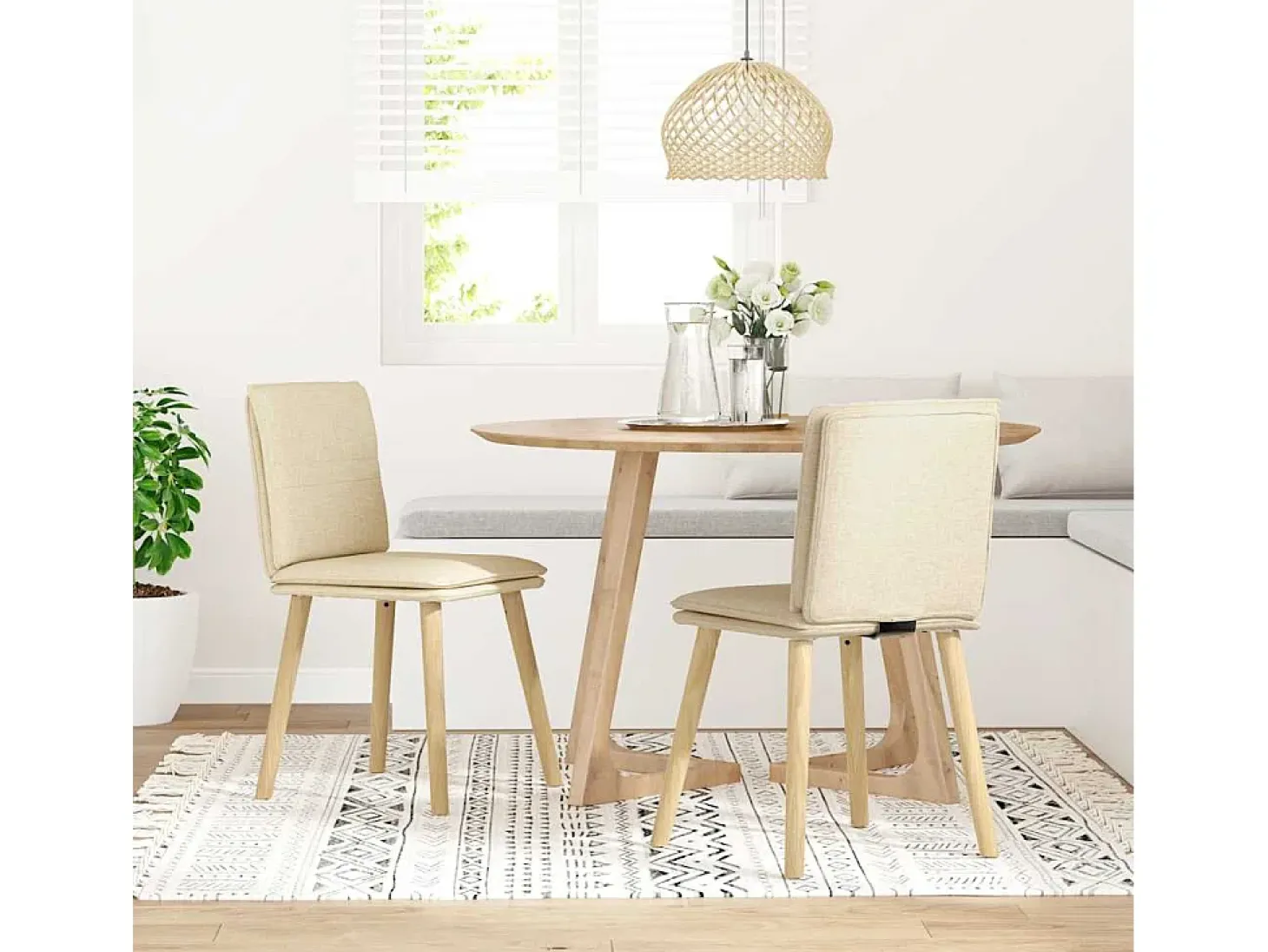 Juego de 2 sillas de comedor de tela color crema