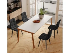 Juego de 4 sillas de comedor, color negro, asiento de terciopelo, respaldo cómodo, estructura de metal.