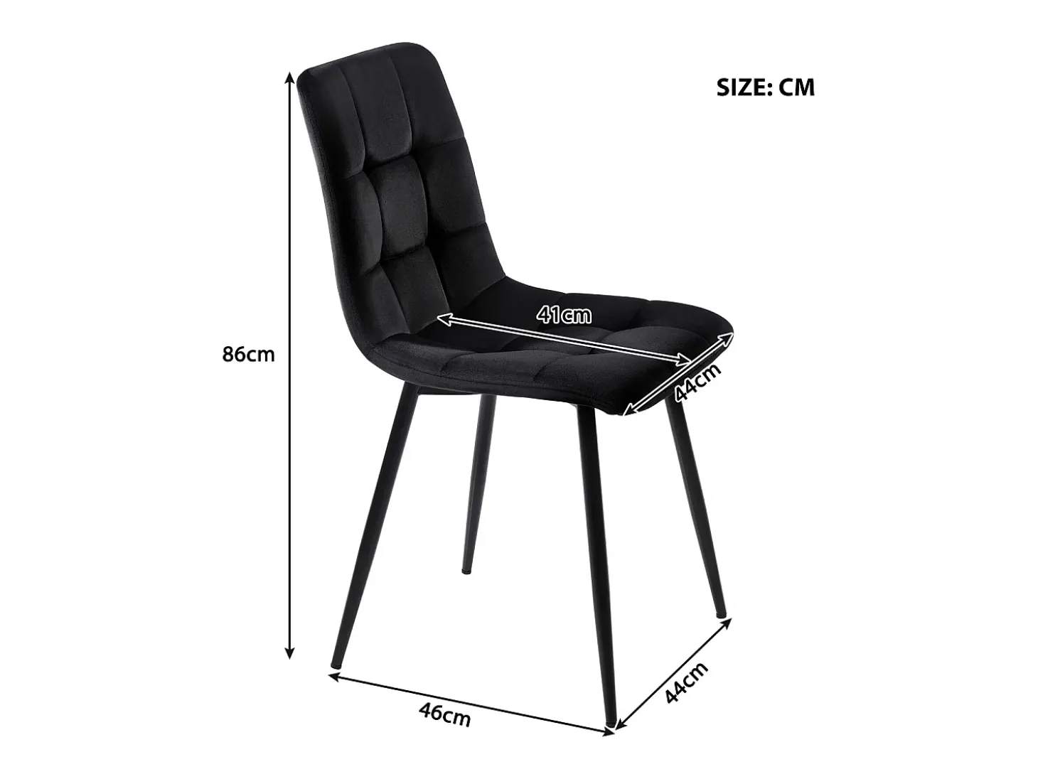 Juego de 4 sillas de comedor, color negro, asiento de terciopelo, respaldo cómodo, estructura de metal.