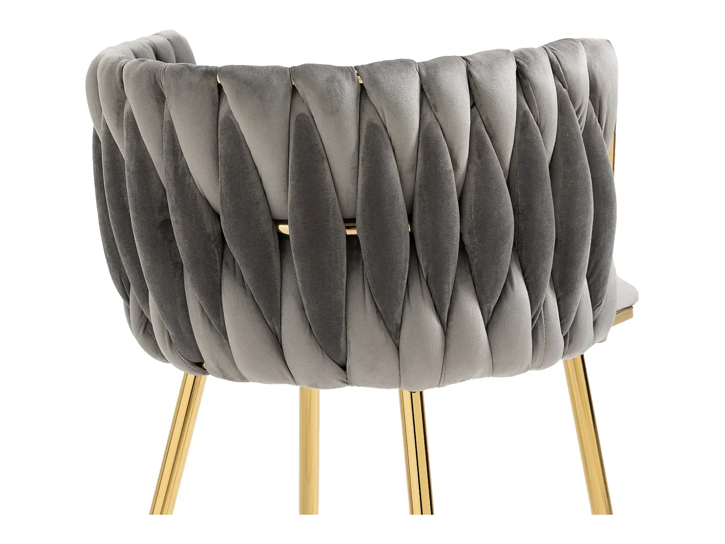 Juego de 2 sillas de comedor con respaldo trenzado y patas de metal dorado - terciopelo gris