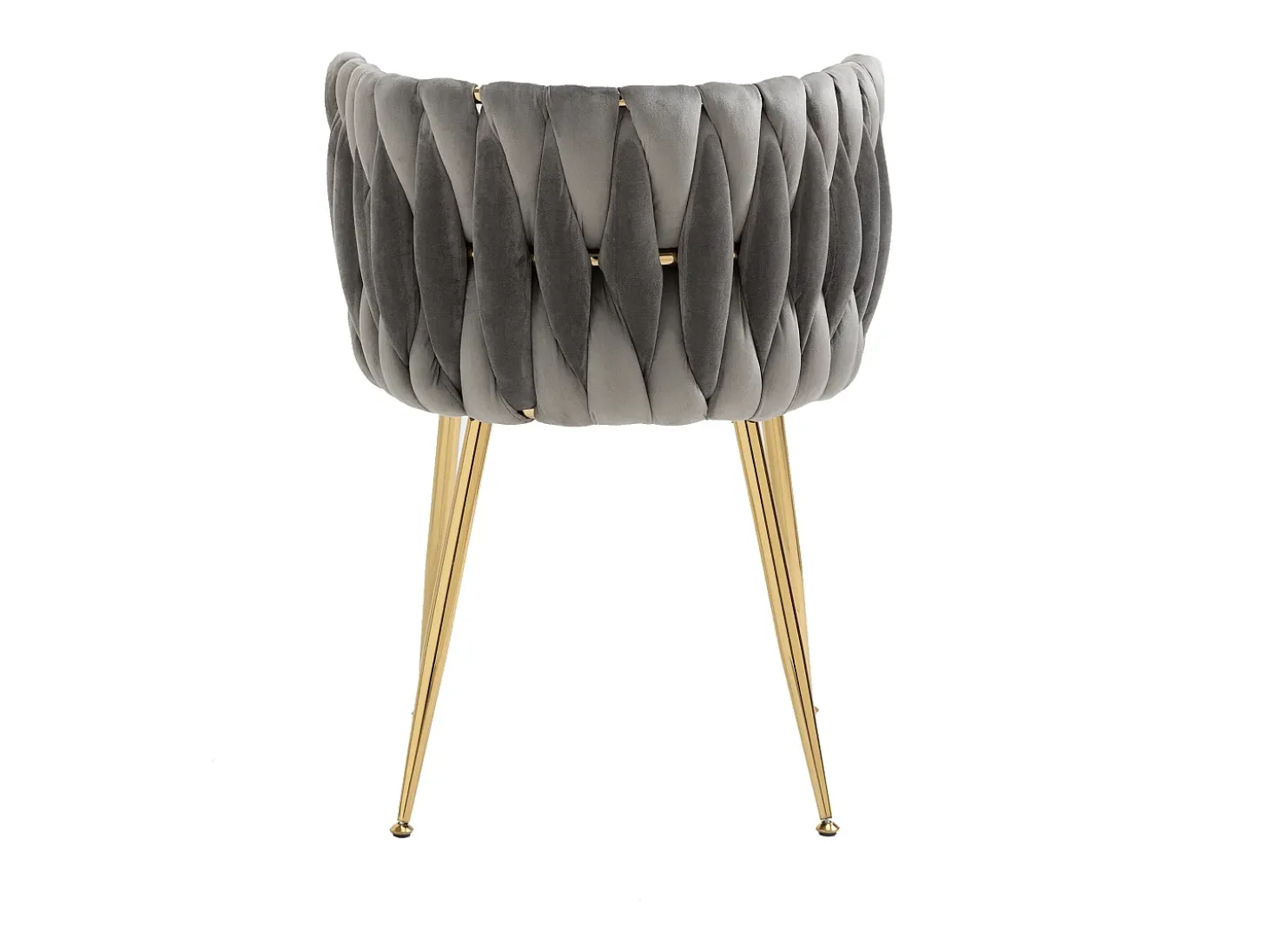 Juego de 2 sillas de comedor con respaldo trenzado y patas de metal dorado - terciopelo gris