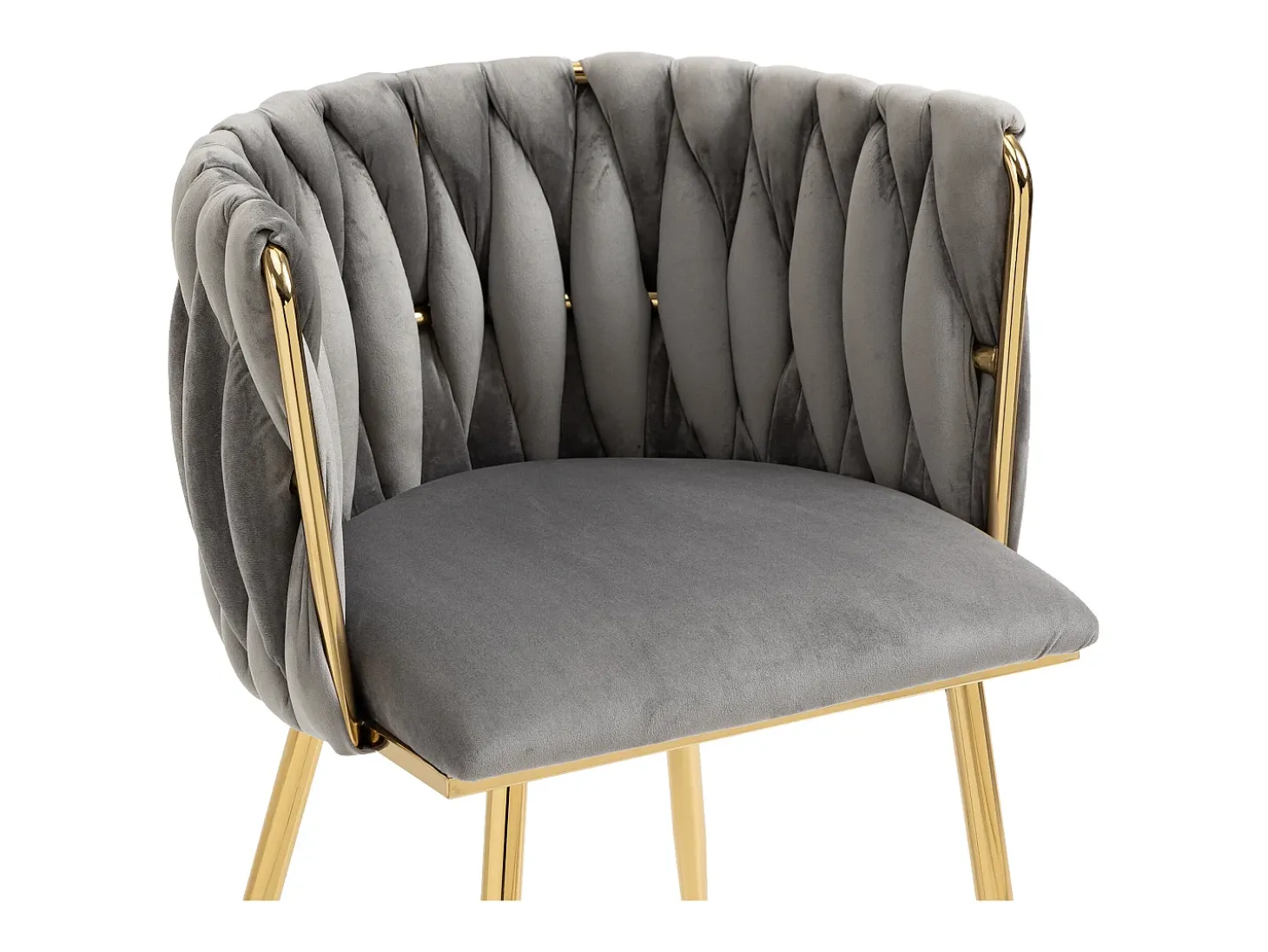Juego de 2 sillas de comedor con respaldo trenzado y patas de metal dorado - terciopelo gris