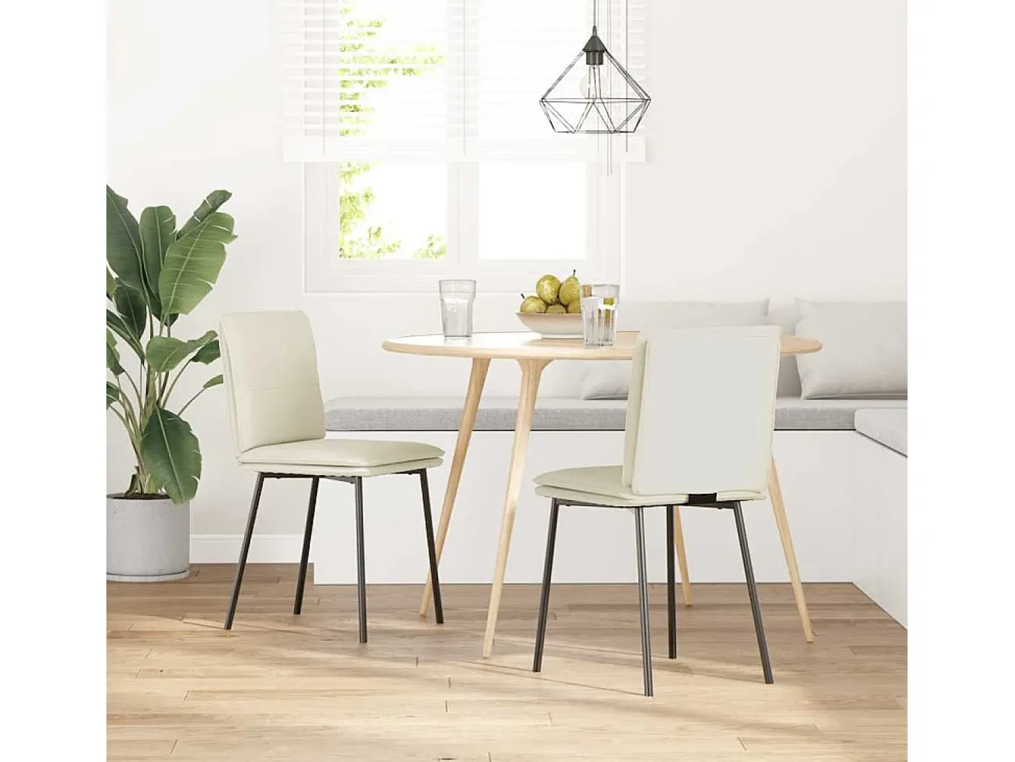 Juego de 2 sillas de comedor de terciopelo crema