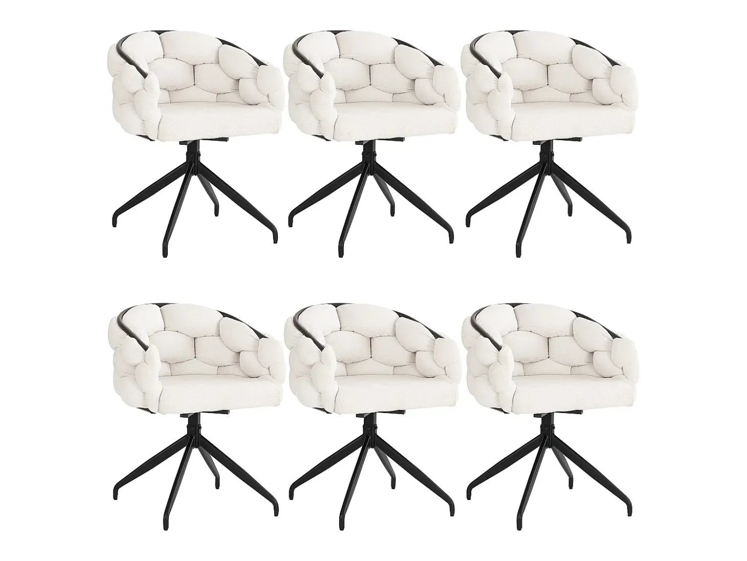 Juego de 6 sillas de comedor giratorias - 61 x 59 x 77,5 cm - Patas de terciopelo y hierro - Beige + negro