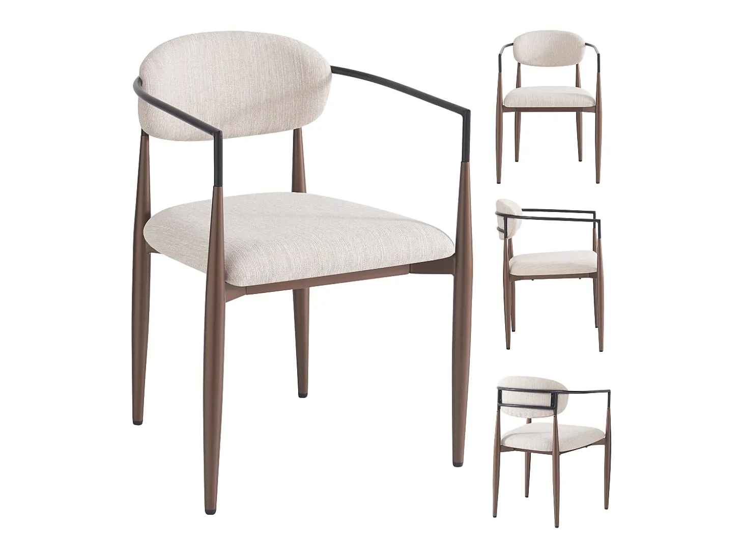 Juego de 4 sillas de comedor - 57 x 60 x 81 cm - silla de maquillaje - patas doradas ajustables - lino - beige
