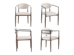 Juego de 4 sillas de comedor - 57 x 60 x 81 cm - silla de maquillaje - patas doradas ajustables - lino - beige