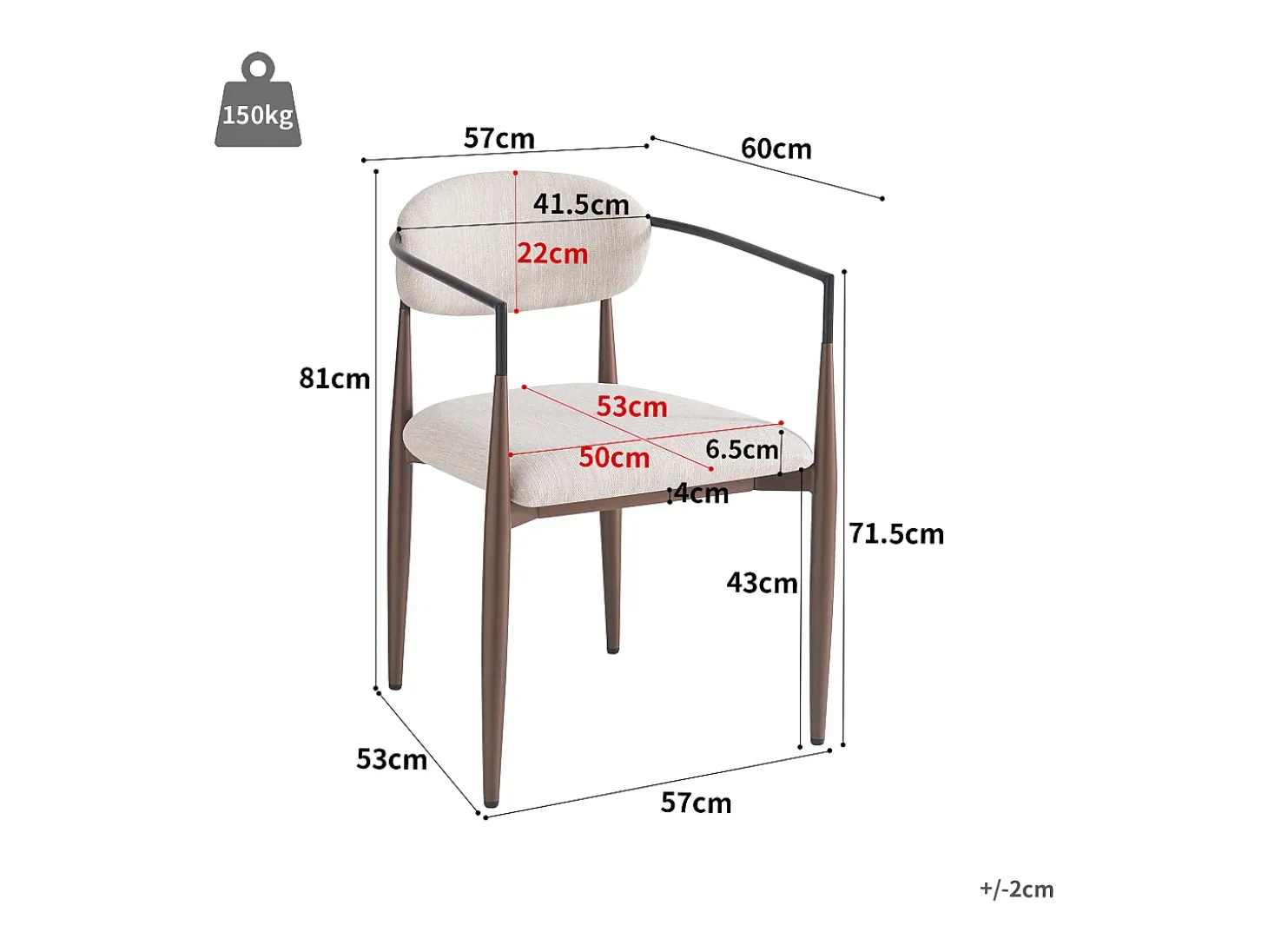 Juego de 4 sillas de comedor - 57 x 60 x 81 cm - silla de maquillaje - patas doradas ajustables - lino - beige