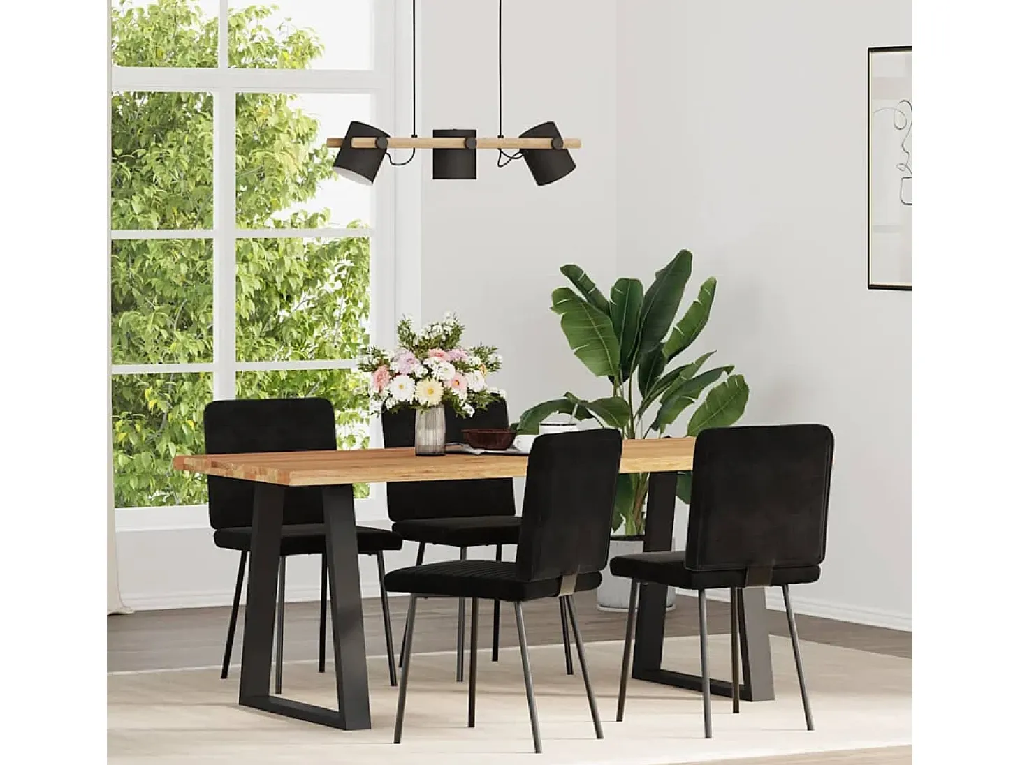 Juego de 4 sillas de comedor de terciopelo negro