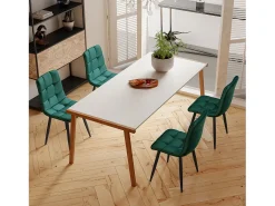 Juego de 4 sillas de comedor de terciopelo verde oscuro, tapizadas, estructura de metal, diseño moderno.