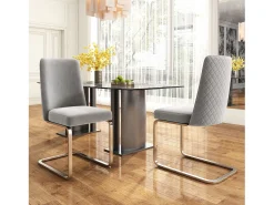 Juego de 4 sillas de comedor de terciopelo con diseño de rombos, metal plateado, gris (47 x 63 x 85 cm)