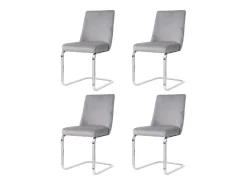 Juego de 4 sillas de comedor de terciopelo con diseño de rombos, metal plateado, gris (47 x 63 x 85 cm)