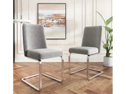 Juego de 4 sillas de comedor de terciopelo con diseño de rombos, metal plateado, gris (47 x 63 x 85 cm)