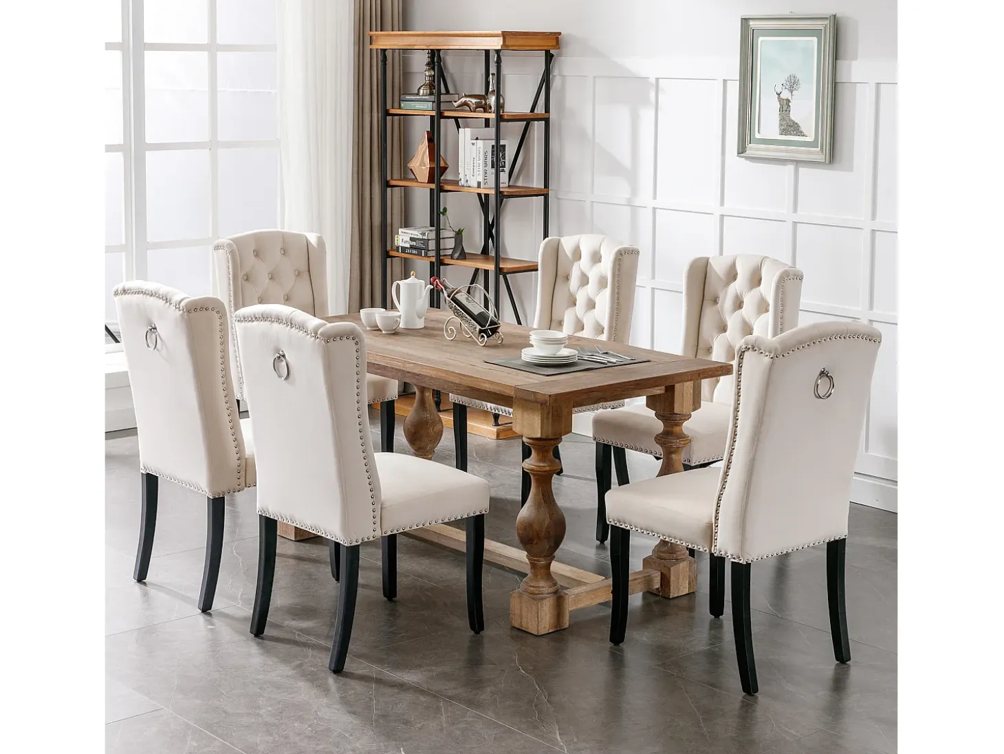 Juego de 4 sillas de comedor de terciopelo, patas de roble, diseño moderno, beige (L 103,68 x An 50,29 x Al 46,36 cm)