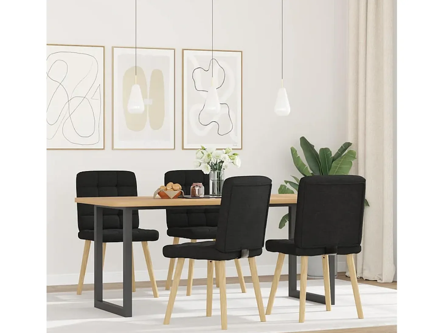 Juego de 4 sillas de comedor de tela negra