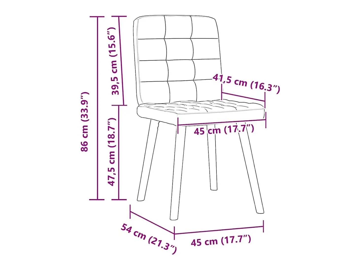 Juego de 6 sillas de comedor de tela negra