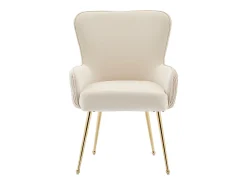 Juego de 4 sillas de comedor de terciopelo beige con reposabrazos, patas de metal dorado, soporte lumbar y patas ajustables (69 x 58,5 x 56 cm)