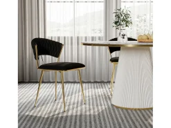 Juego de 2 sillas de comedor - sillones con respaldo redondeado y estructura de metal - terciopelo - negro