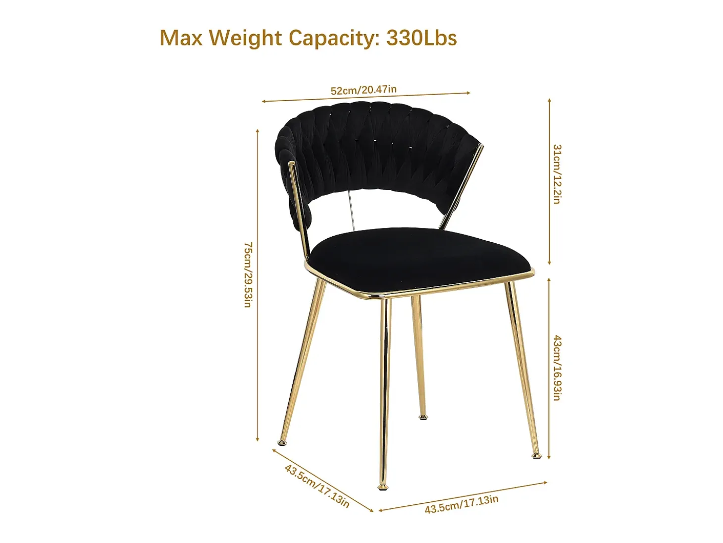 Juego de 2 sillas de comedor - sillones con respaldo redondeado y estructura de metal - terciopelo - negro