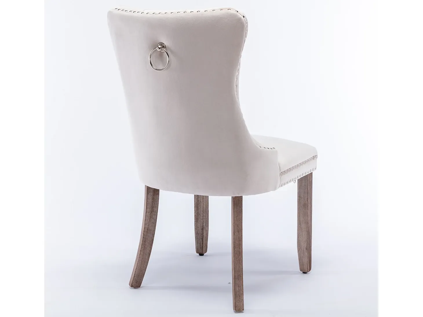 Juego de 2 sillas de comedor en terciopelo beige con tachuelas decorativas y respaldo acolchado