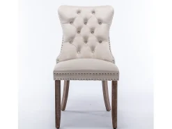 Juego de 2 sillas de comedor en terciopelo beige con tachuelas decorativas y respaldo acolchado
