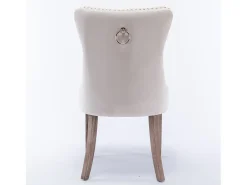 Juego de 2 sillas de comedor en terciopelo beige con tachuelas decorativas y respaldo acolchado
