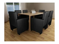 Juego de 6 sillas de comedor de piel sintética negra