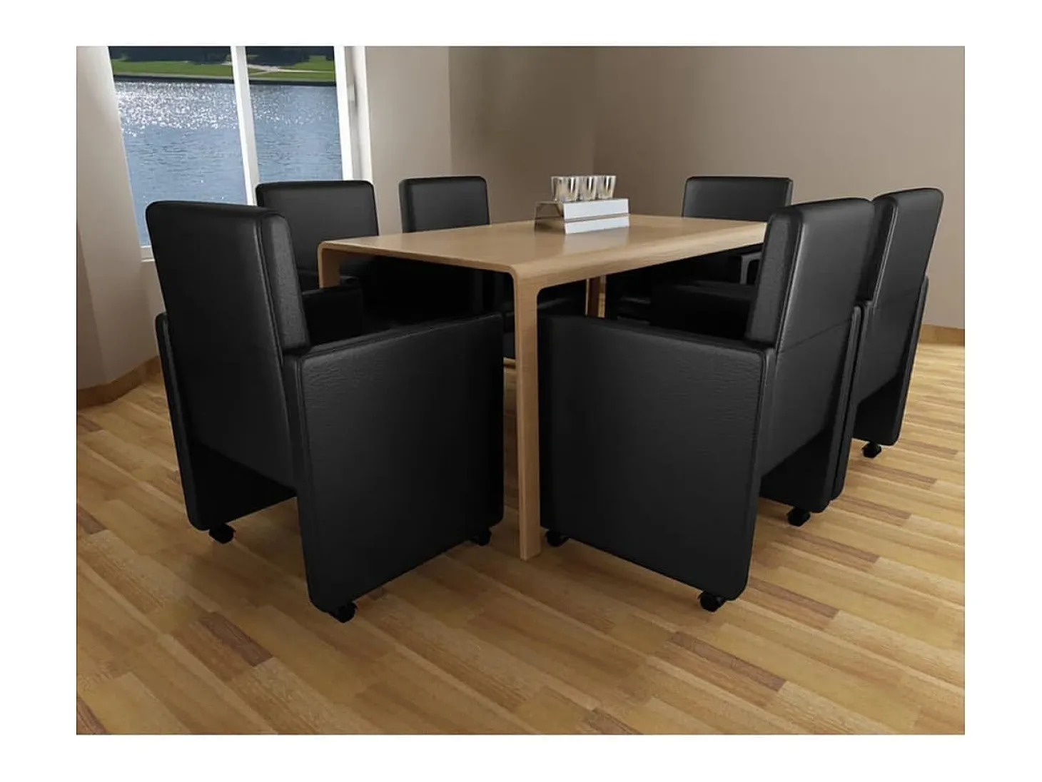 Juego de 6 sillas de comedor de piel sintética negra