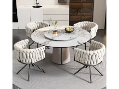 Juego de 6 sillas de comedor de terciopelo, elegante sillón giratorio para salón y dormitorio, con estructura de metal, color beige (L 62 x An 60 x Al 57 cm)