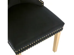 Juego de 2 sillas de comedor - terciopelo negro - Silla tapizada con ribete tachonado y patas de metal dorado