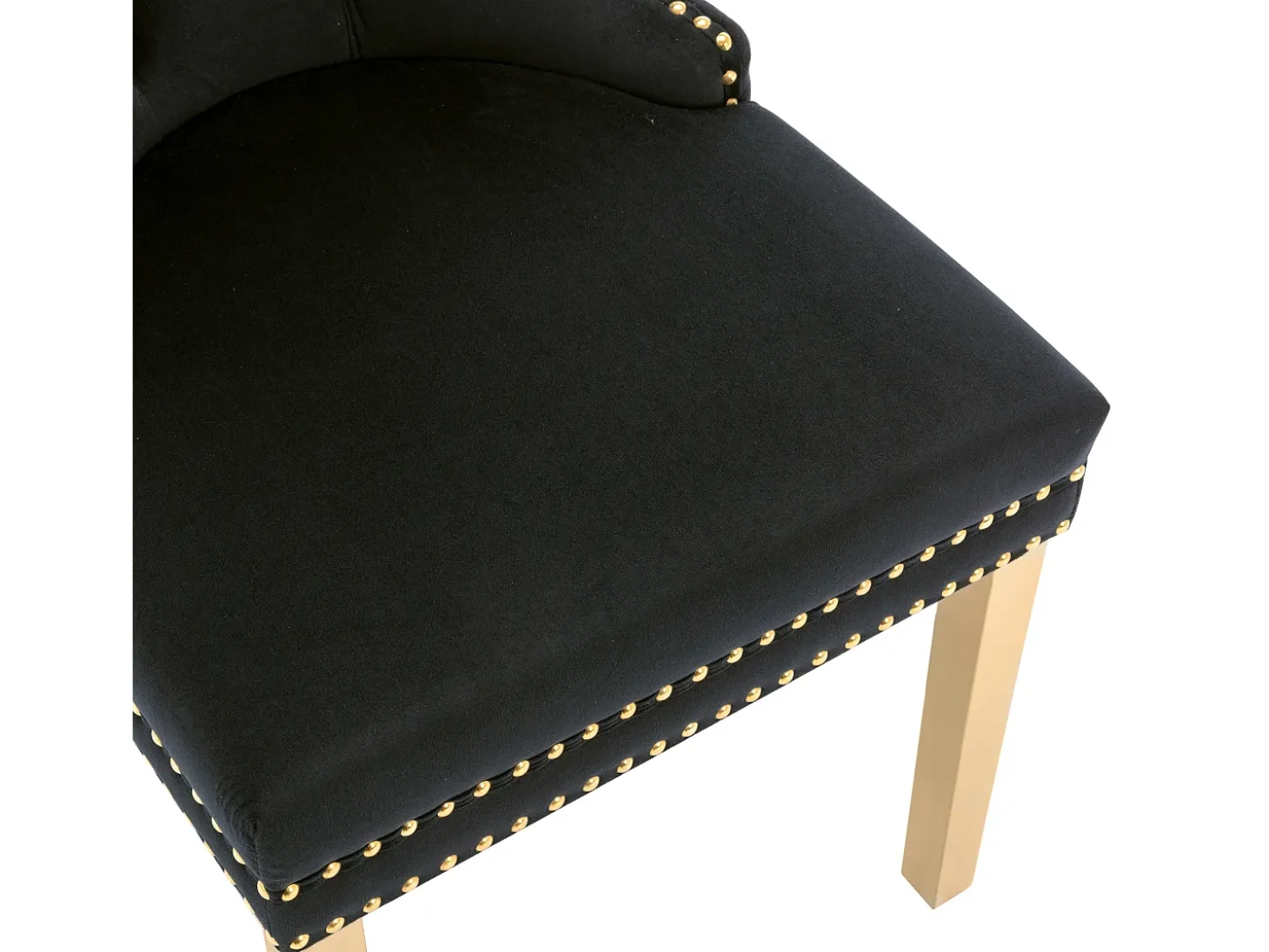 Juego de 2 sillas de comedor - terciopelo negro - Silla tapizada con ribete tachonado y patas de metal dorado