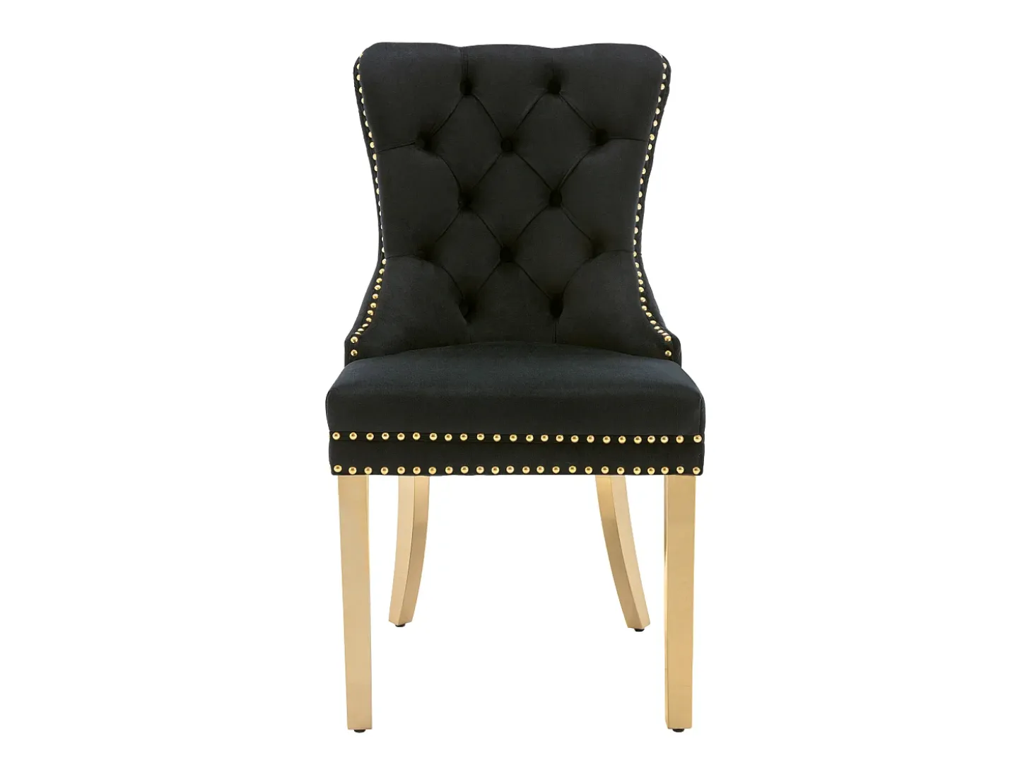 Juego de 2 sillas de comedor - terciopelo negro - Silla tapizada con ribete tachonado y patas de metal dorado