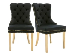 Juego de 2 sillas de comedor - terciopelo negro - Silla tapizada con ribete tachonado y patas de metal dorado