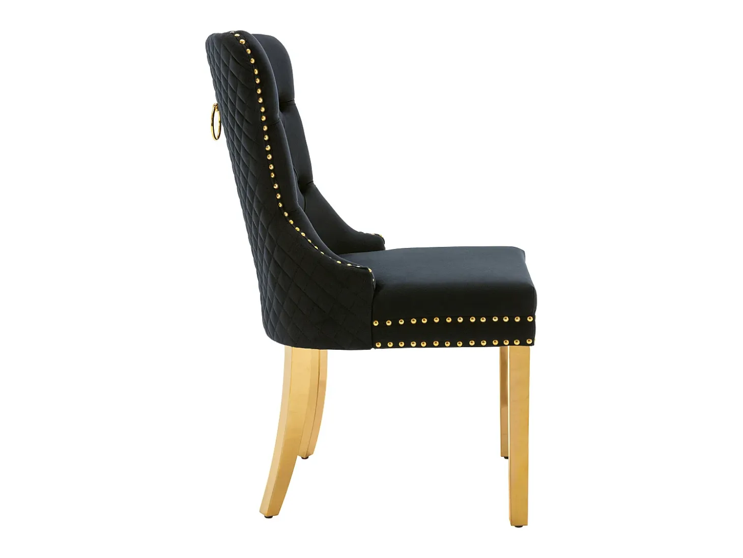 Juego de 2 sillas de comedor - terciopelo negro - Silla tapizada con ribete tachonado y patas de metal dorado