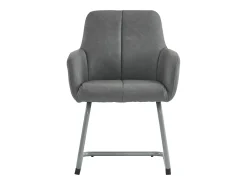 Juego de 2 sillas de comedor - cuero gris - silla con reposabrazos y respaldo - patas de acero arqueadas