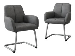 Juego de 2 sillas de comedor - cuero gris - silla con reposabrazos y respaldo - patas de acero arqueadas