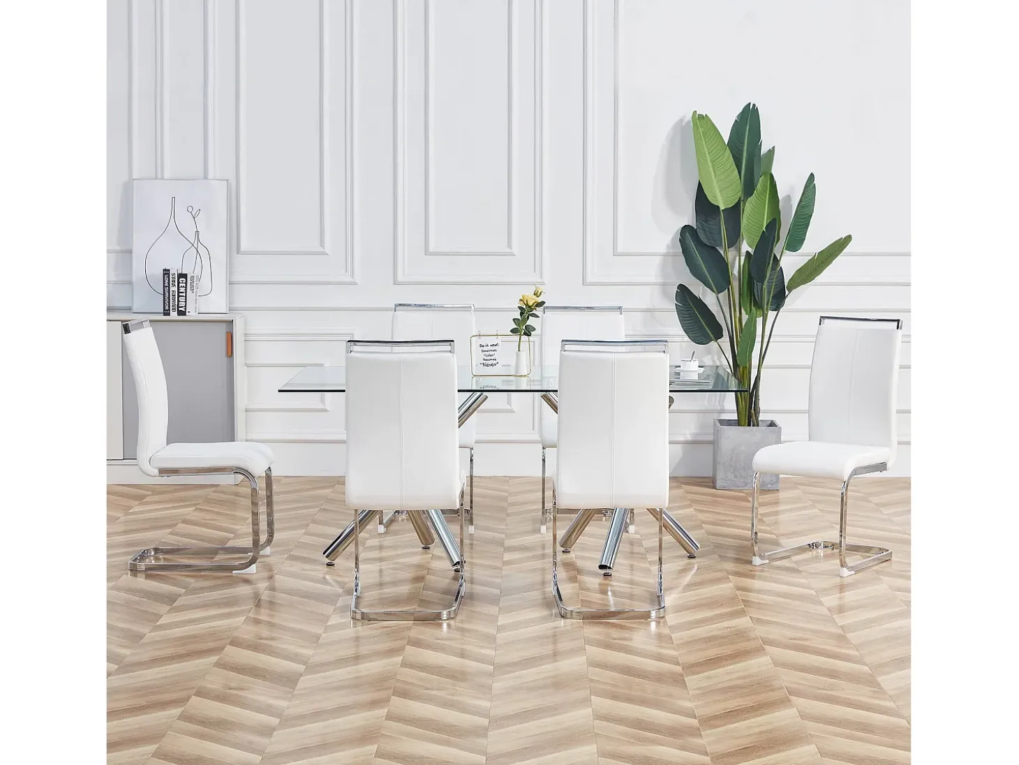 Juego de 4 sillas de comedor - estructura metálica y tapicería de polipiel - PU blanco