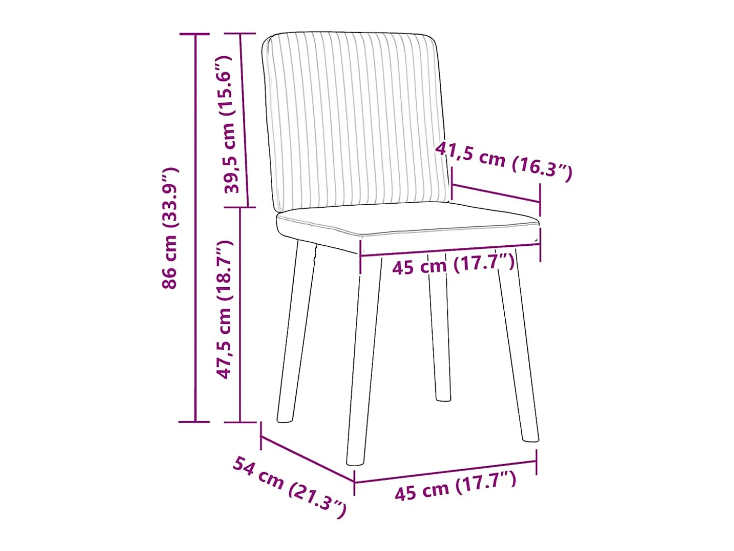 Juego de 2 sillas de comedor de tela vaquera azul