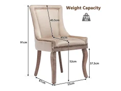 Juego de 2 sillas de comedor de lujo - Terciopelo y madera maciza - Decoración con remaches - Beige