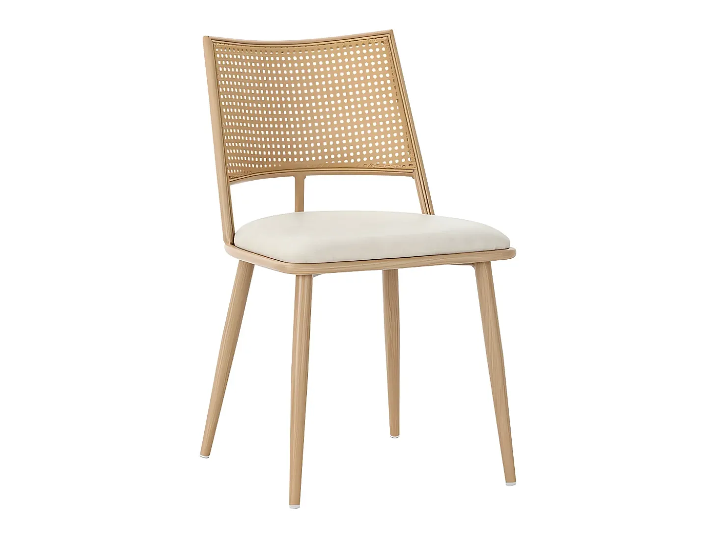 Juego de 4 sillas de comedor con cojín de piel sintética y respaldo de ratán PE - Natural