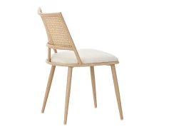 Juego de 4 sillas de comedor con cojín de piel sintética y respaldo de ratán PE - Natural