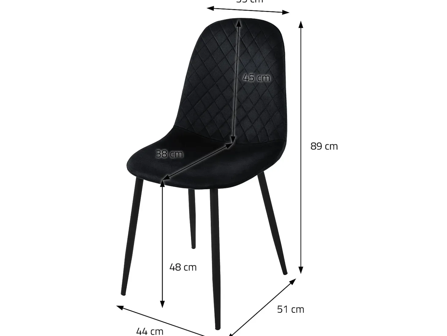 Juego de 4 sillas de comedor tapizadas en terciopelo negro con patas de metal incl. material de montaje ML-Design