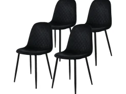 Juego de 4 sillas de comedor tapizadas en terciopelo negro con patas de metal incl. material de montaje ML-Design