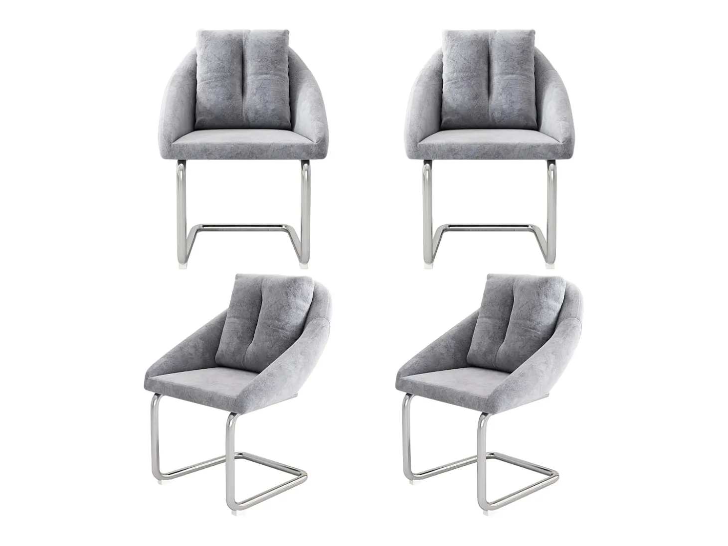 Juego de 4 sillas de comedor - terciopelo gris - Sillas con respaldo acolchado y patas arqueadas plateadas