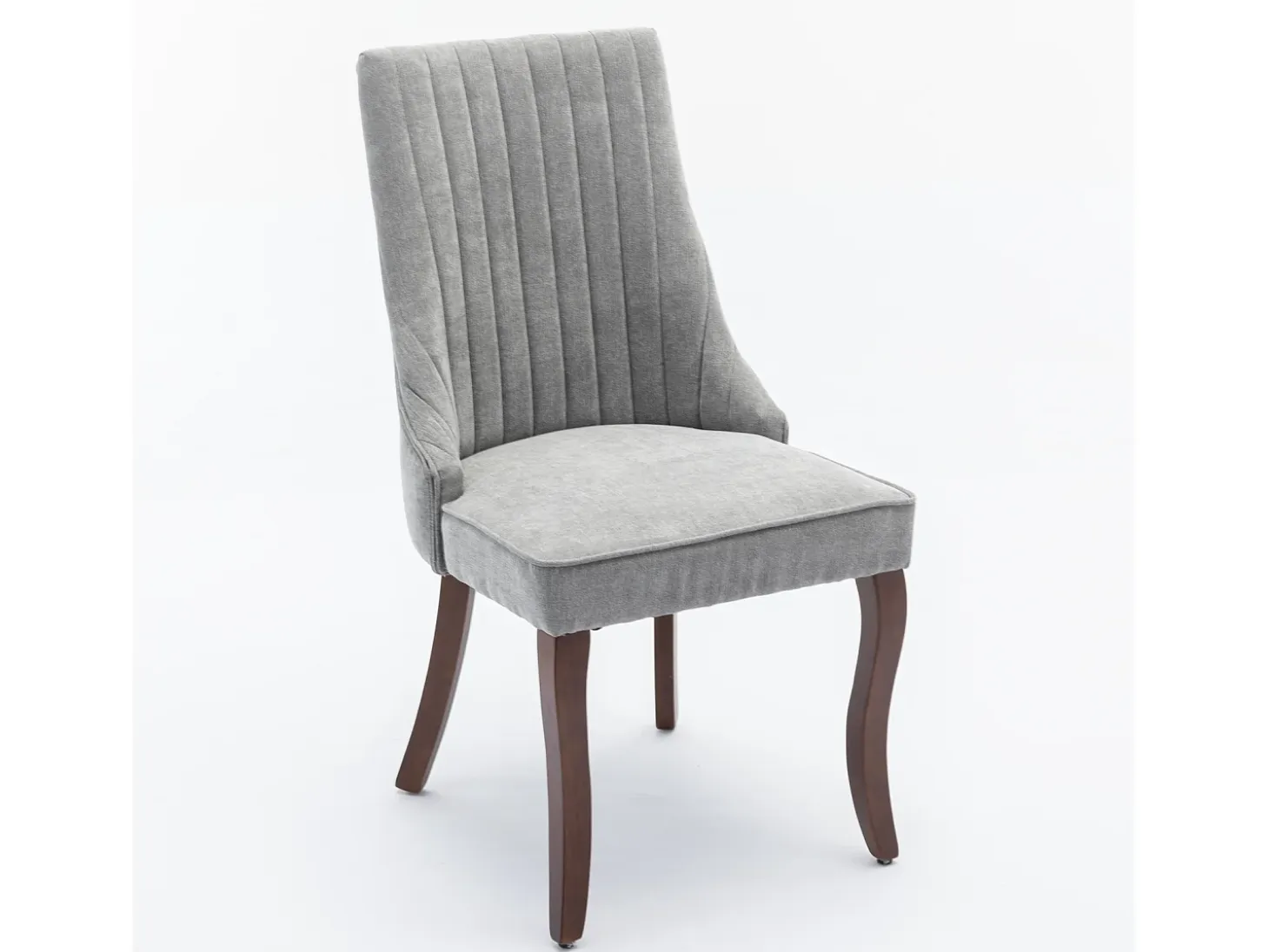 Juego de 2 sillas de comedor - Sillas con patas curvas de madera maciza y respaldo tapizado - chenilla gris