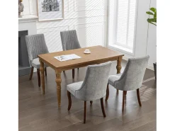 Juego de 2 sillas de comedor - Sillas con patas curvas de madera maciza y respaldo tapizado - chenilla gris