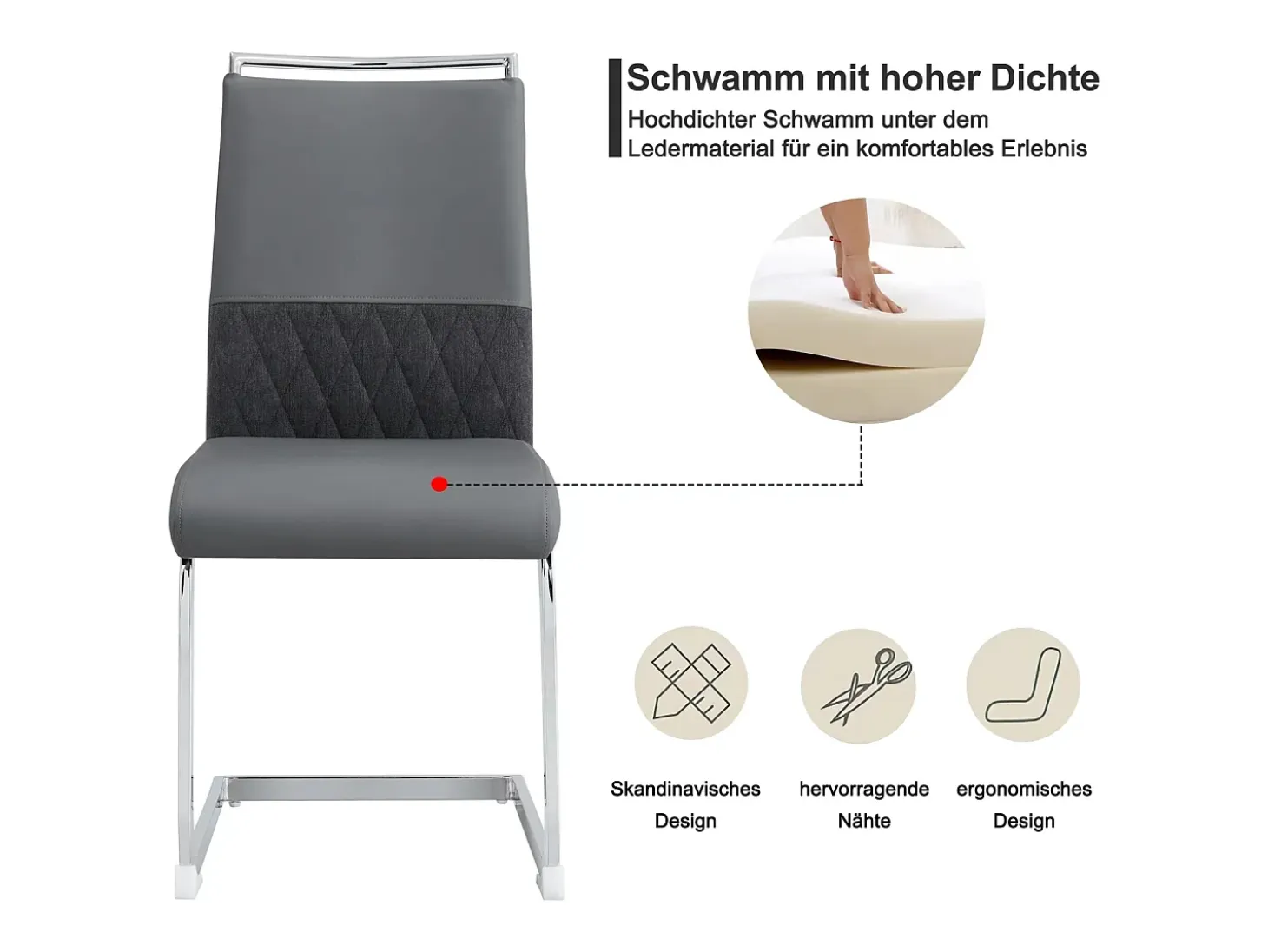 Juego de 4 sillas de comedor modernas con respaldo alto y patas tapizadas, respaldo de rayas cruzadas para comedor, cocina y oficina, color gris