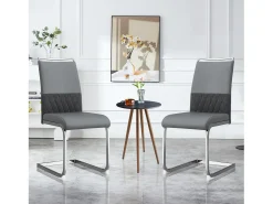 Juego de 4 sillas de comedor modernas con respaldo alto y patas tapizadas, respaldo de rayas cruzadas para comedor, cocina y oficina, color gris