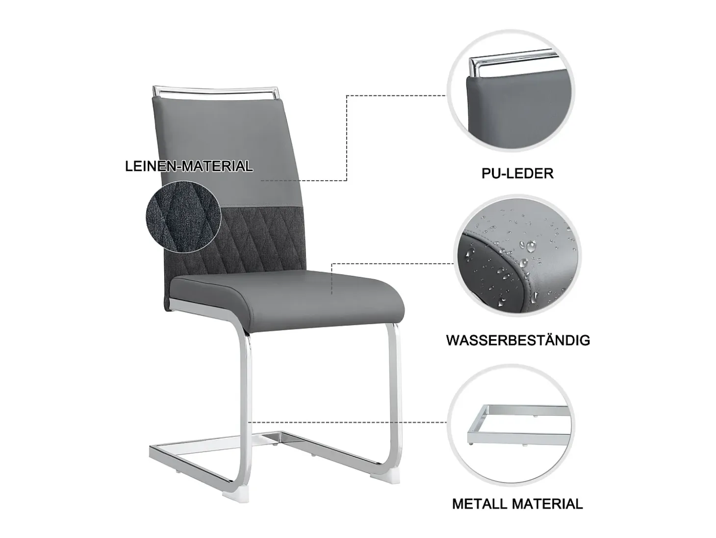 Juego de 4 sillas de comedor modernas con respaldo alto y patas tapizadas, respaldo de rayas cruzadas para comedor, cocina y oficina, color gris