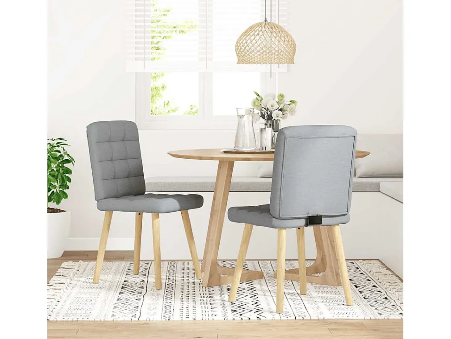 Juego de 2 sillas de comedor de tela gris claro
